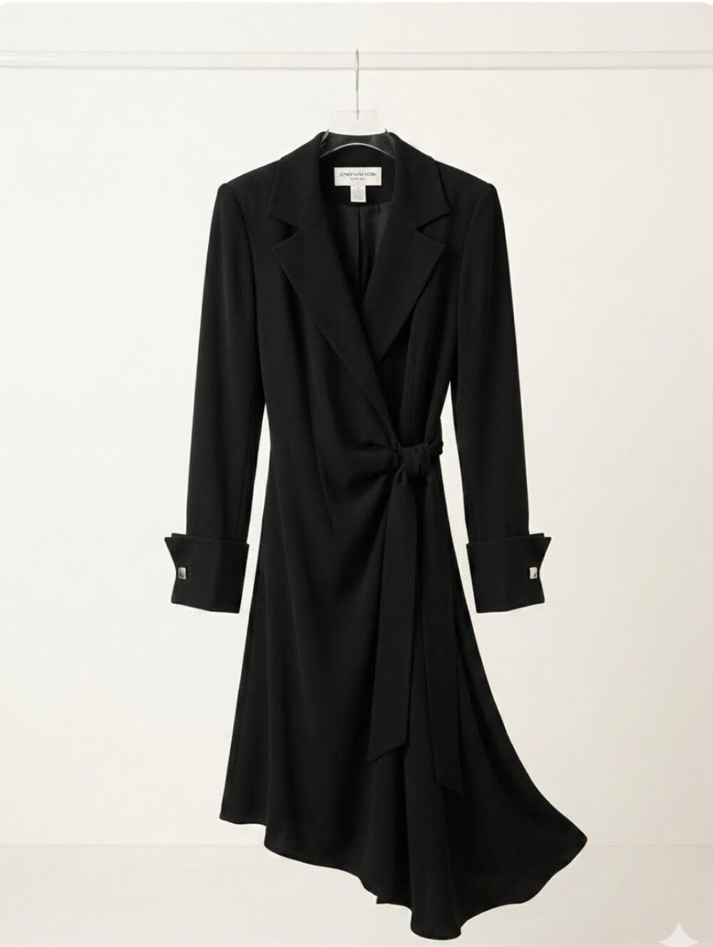 Jones New York Black Asymmetrical Midi Wrap Dress with French Cuff Sleeves 4